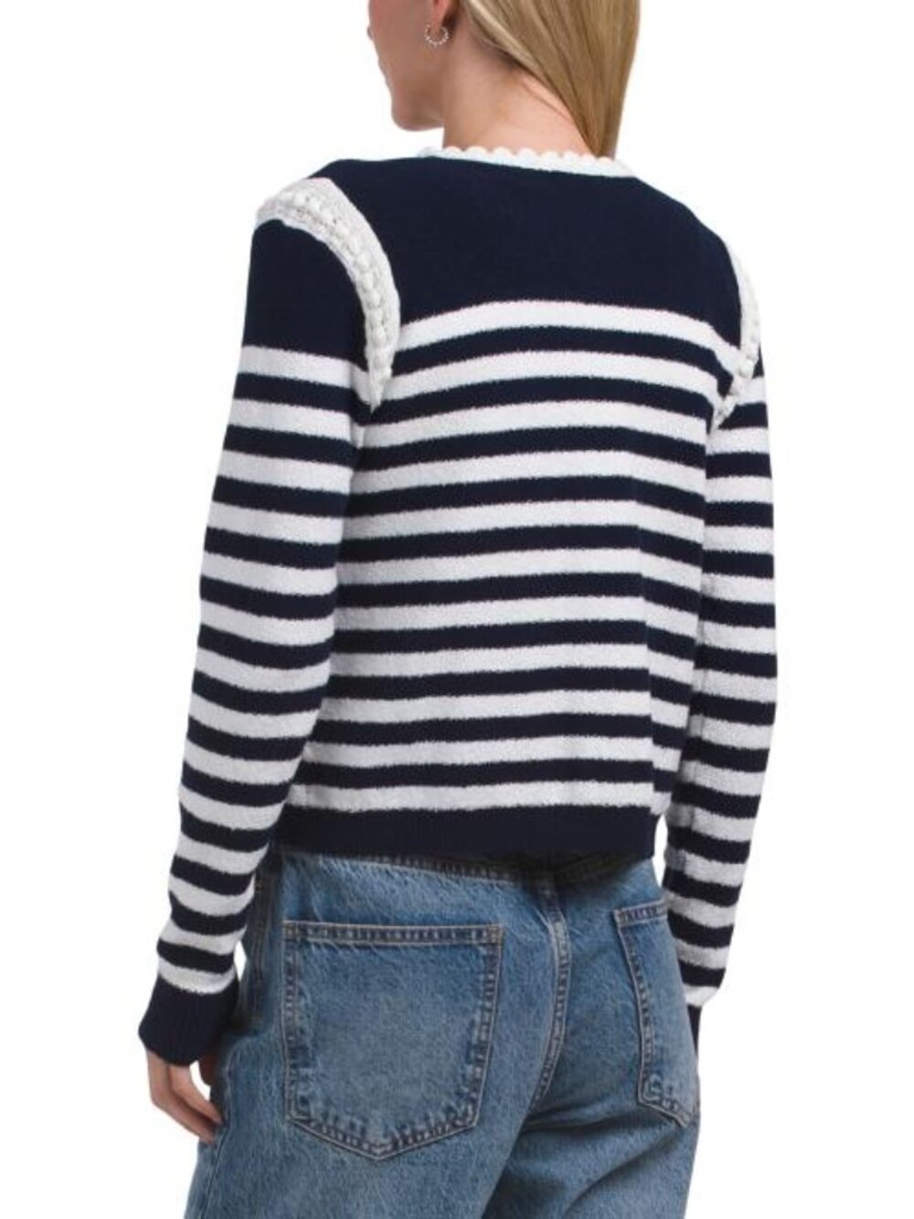 T TAHARI Long Sleeve Crew Neck Hook And Eye Closure Striped Cardigan - Picture 2 of 3